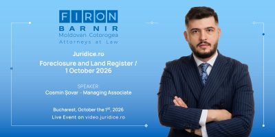Cosmin Șovar, Managing Associate with Firon Bar-Nir, speaker at the Juridice.ro conference about Foreclosure and Land Register